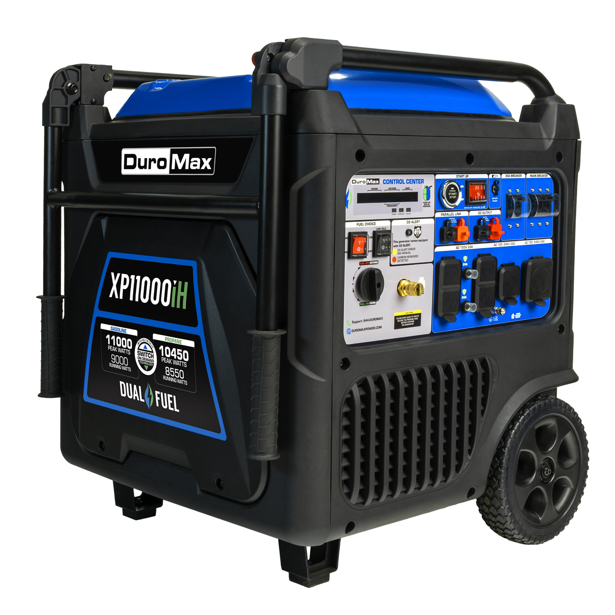 DuroMax, 11000 Dual Fuel Digital Inverter, Surge Watts 11000 Rated Watts 9000 Voltage 120/240 Model# XP11000iH